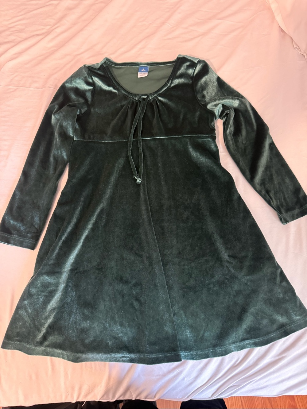 Old Navy Dark Green Velvet Tie-Front Kids Dress